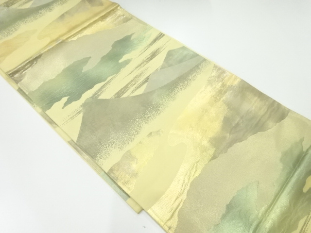 JAPANESE KIMONO / ANTIQUE FUKURO OBI / SILK / WOVEN MIST & MOUNTAINS